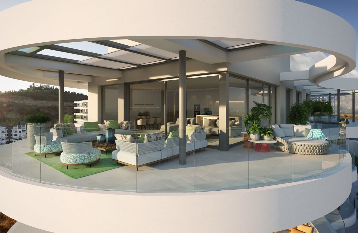 the view marbella zeezicht panoramisch zicht futuristisch modern nieuwbouw benahavis luxe exclusief concierge appartement golf hoekterras
