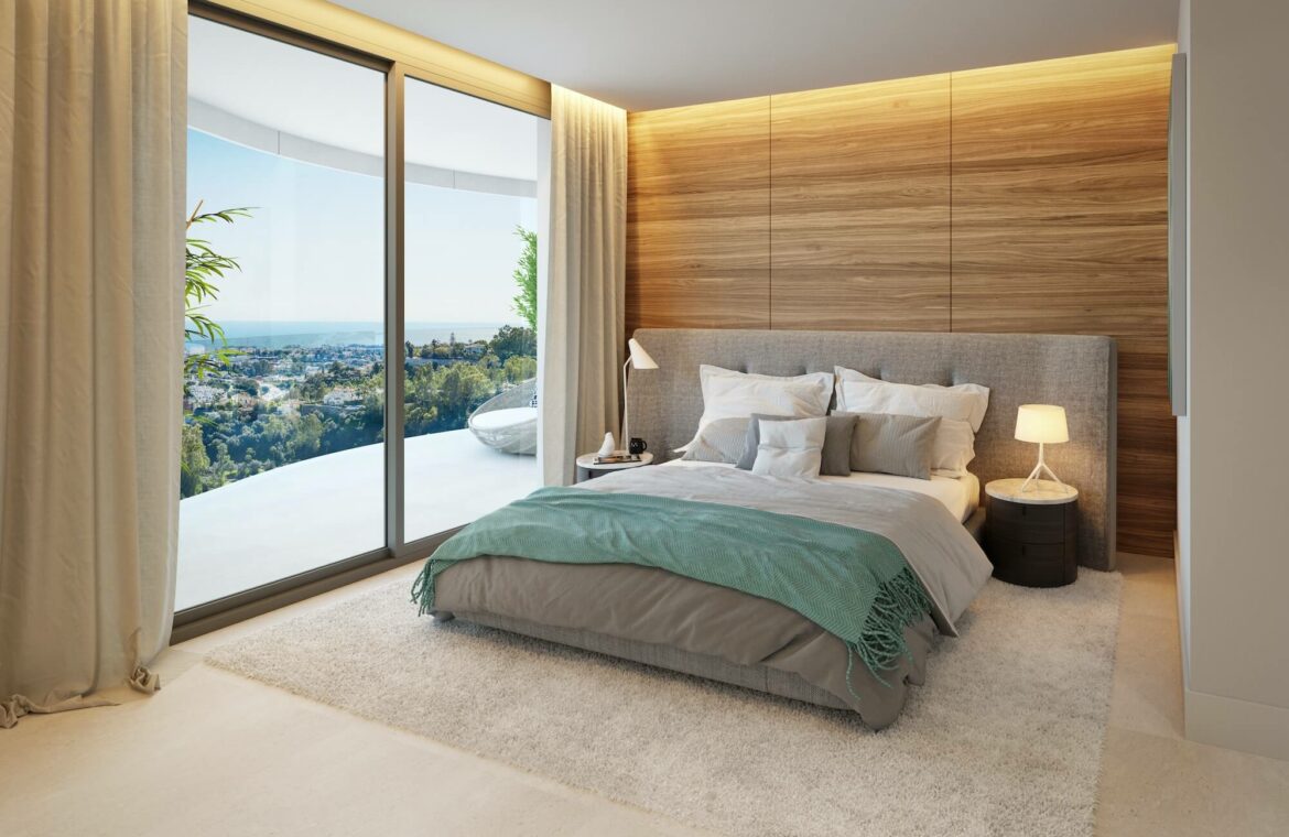 the view vamoz marbella zeezicht panoramisch zicht futuristisch modern nieuwbouw benahavis spanje costa del sol luxe exclusief concierge appartement bed