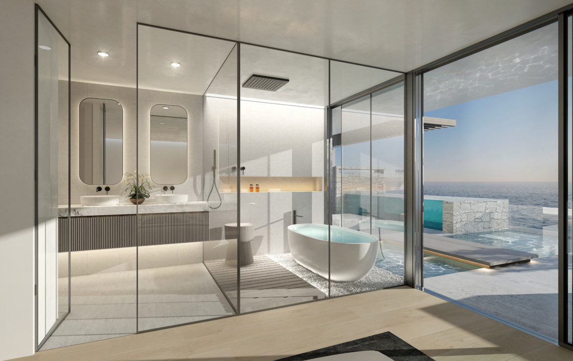 ikkil bay estepona costa del sol eerstelijns strand luxe appartement te koop zeezicht kleinschalig badkamer
