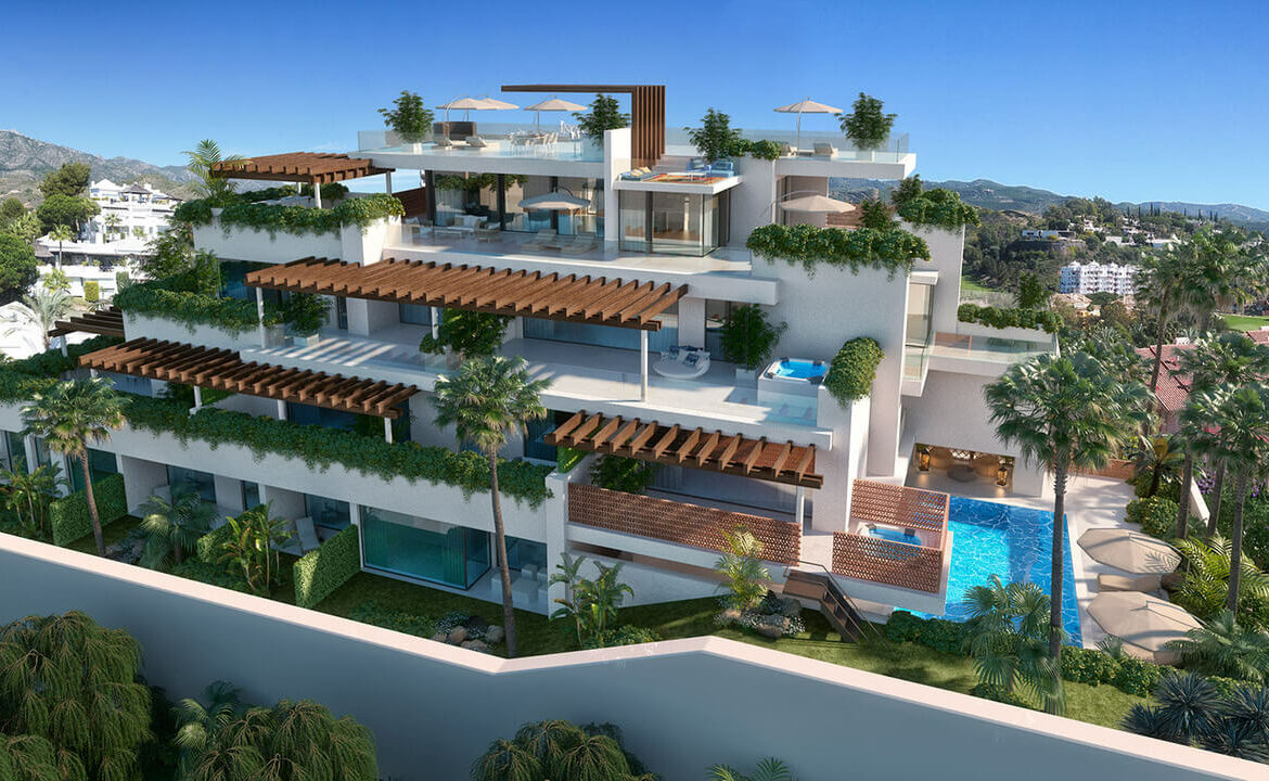 la cornisa rio real golf kleinschalig nieuwbouw appartement te koop costa del sol vamoz marbella zwembad