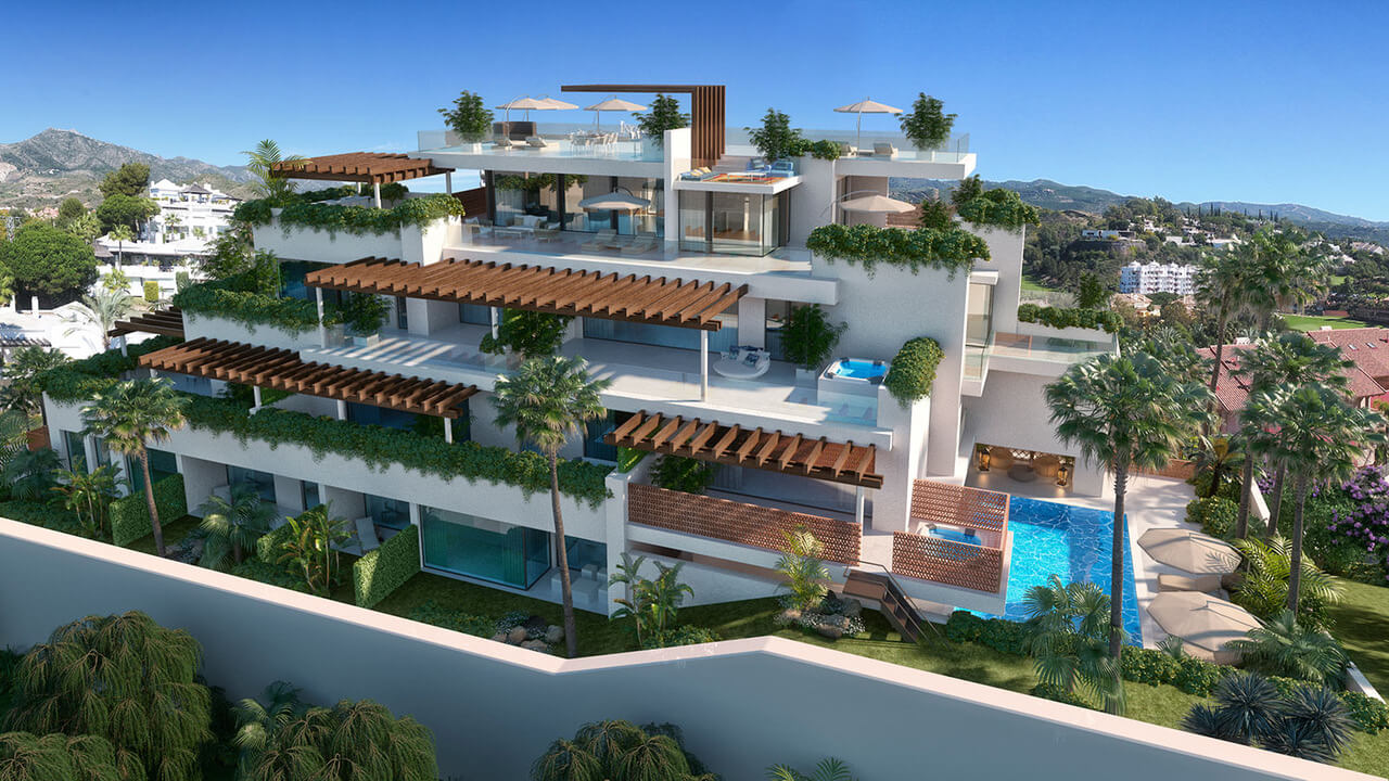 la cornisa rio real golf kleinschalig nieuwbouw appartement te koop costa del sol vamoz marbella zwembad