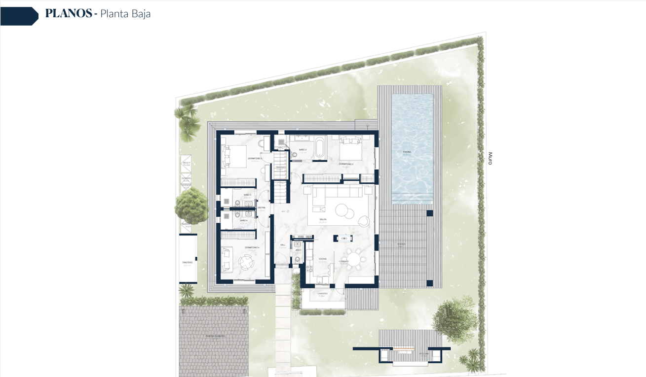vrijstaande villa modern vernieuwd nieuwbouw golf guadalmina grondplan gelijkvloers