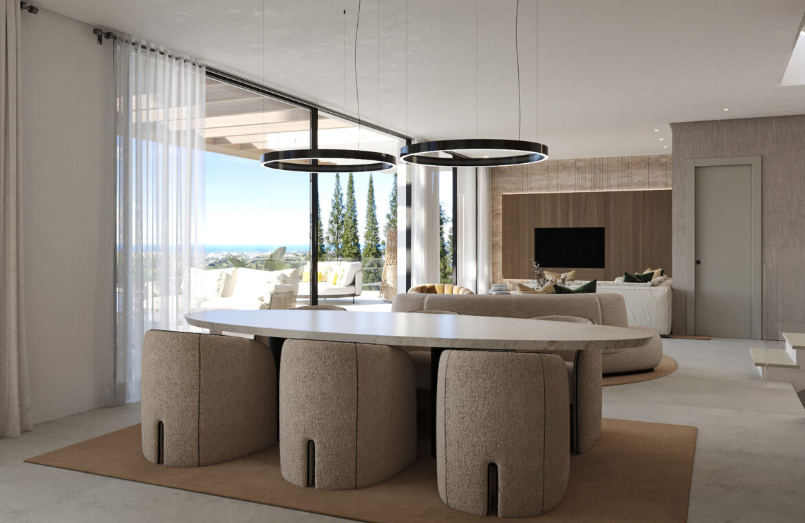 ocyan nieuwbouw villa kopen new golden mile vamoz marbella costa del sol natuur zeezicht eethoek