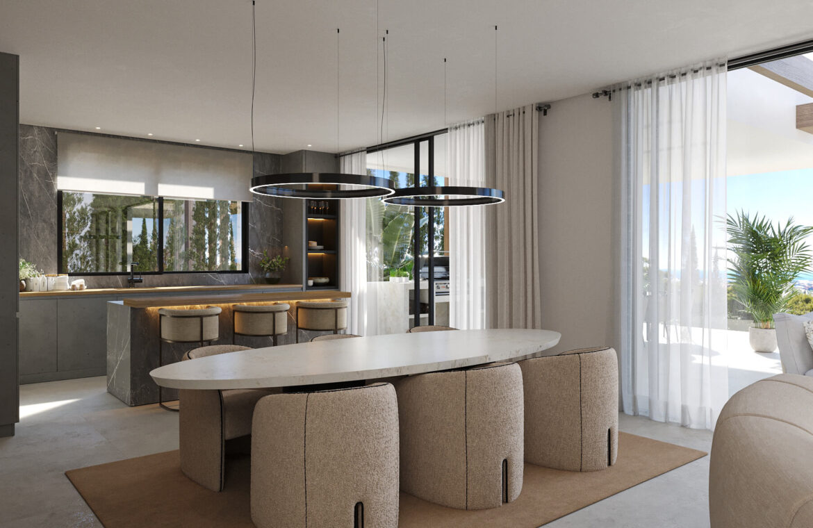 ocyan nieuwbouw villa kopen new golden mile vamoz marbella costa del sol natuur zeezicht keuken