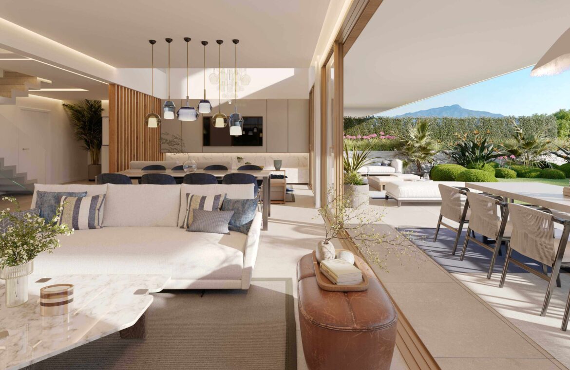 lyra residences nieuwbouw huizen woningen te koop el campanario vamoz marbella golf fitness spa zwembad panoramisch zicht leefruimte