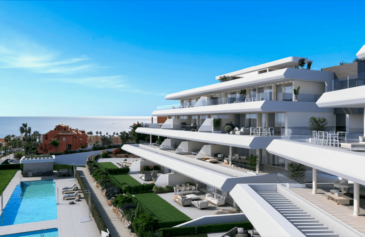 absolute estepona costa galera nieuwbouw appartement penthouse te koop vamoz marbella zeezicht wandelafstand strand tuin